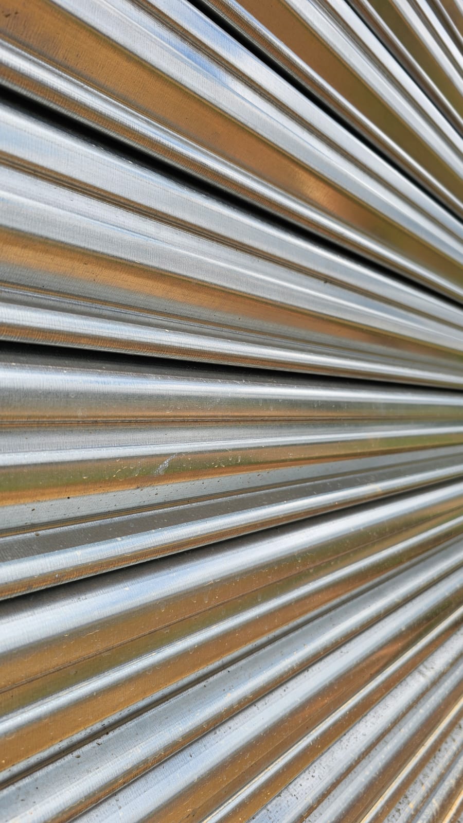 Close-up of galvanized steel slats